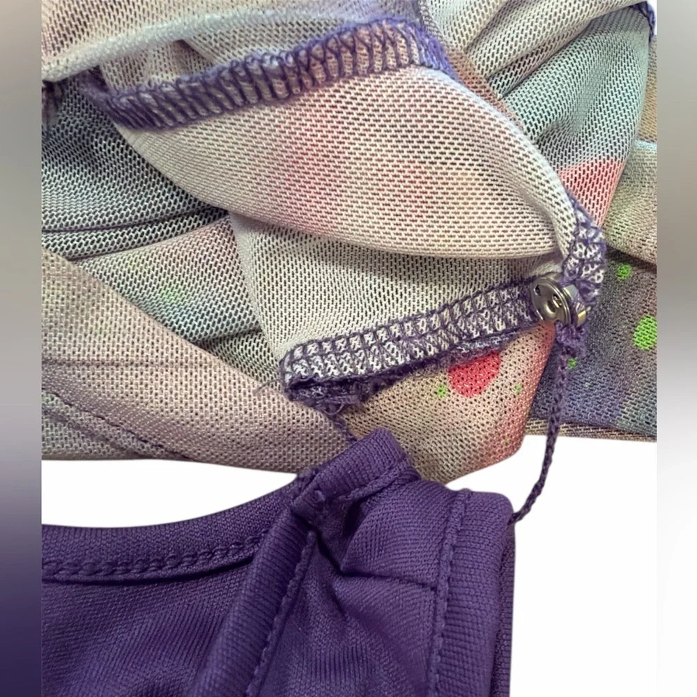 Anthropologie Mesh Top Size Medium Purple Pattern Double Layer Long Sleeve - Picture 10 of 15